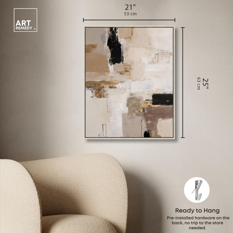 «Neutral Blocks IV», reproduction d'art sur toile, art bohème neutre par Art Remedy, H 25 po x l 21 po, Cadre argenté