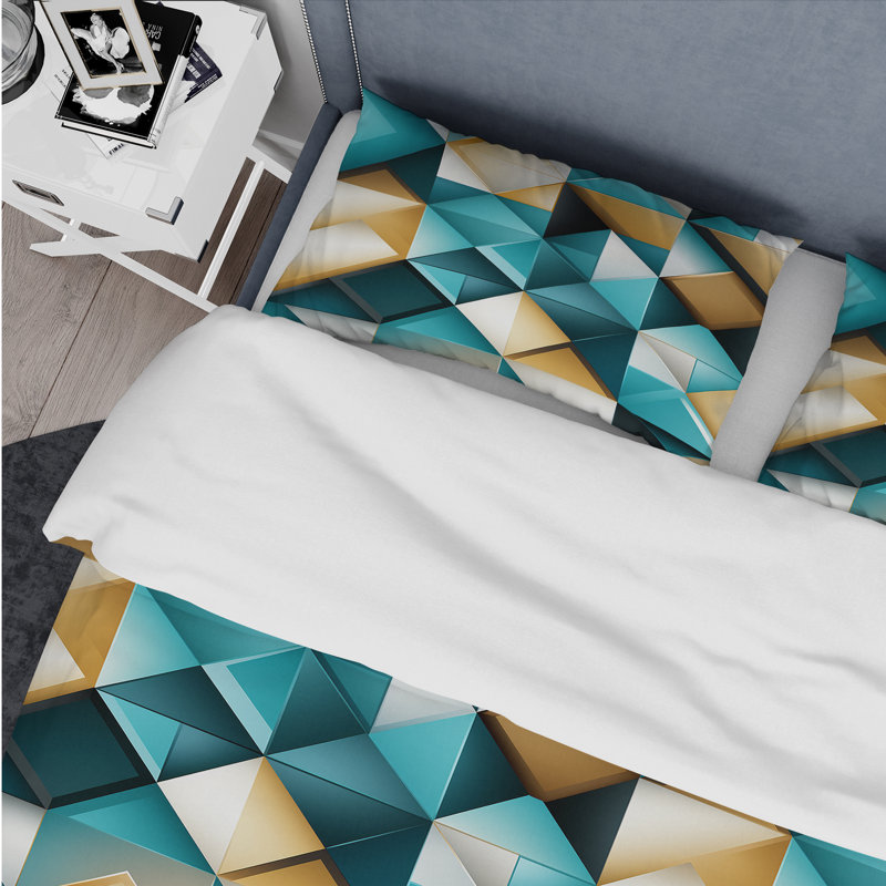 Teal and Gold Geometric Microfiber Full/Queen Bedding Set