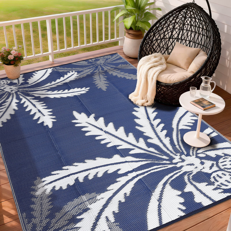 Waterproof Outdoor Rug for Patio, Reversible Modern Area Rug, Large Plastic Straw Mat for Camping, RV, Porch, Backyard, Deck, Picnic, Beach