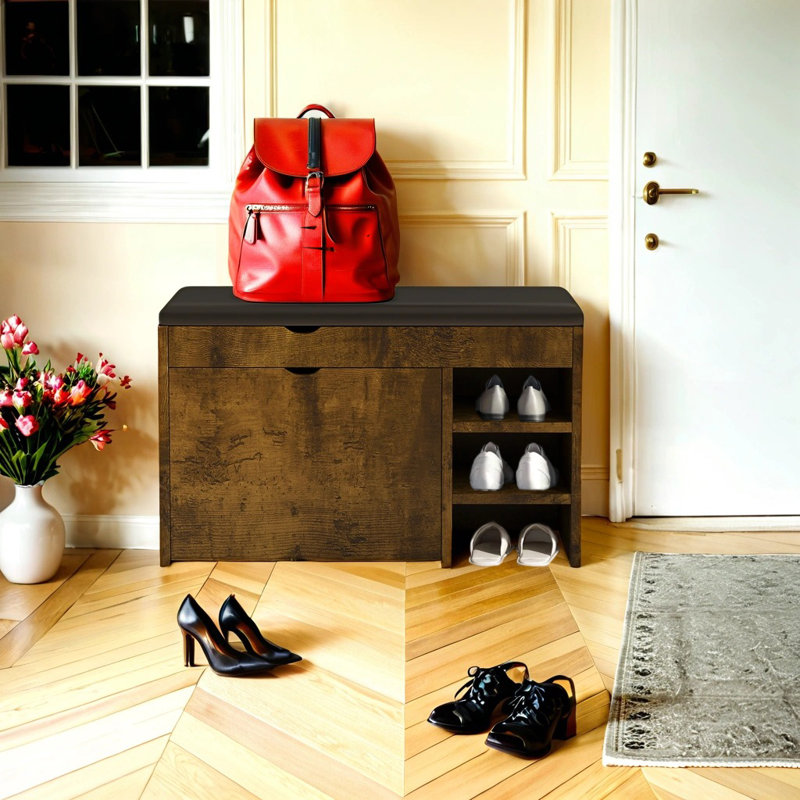 12 Pair Shoe Storage Bench, Black;Brown