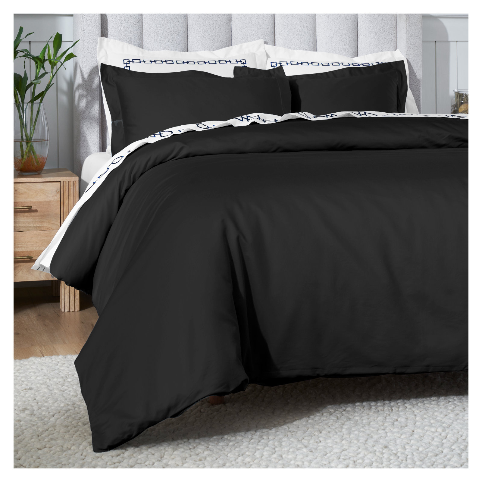Duvet Cover Set, Black, Full/Queen Duvet Cover + 2 Pillow Sham