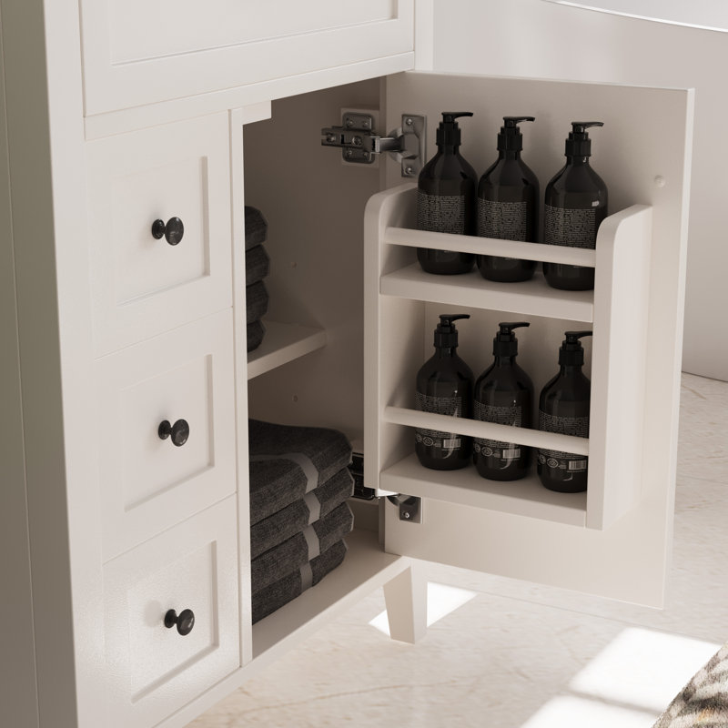 Meuble-lavabo de salle de bain avec lavabo, meuble-lavabo avec tiroir rabattable, 3 tiroirs, porte à fermeture en douceur