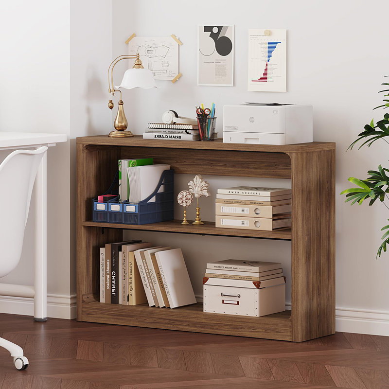 Console de 43 po en bois à bord arrondi, table de canapé à 3 niveaux avec tablettes de rangement ouvertes, table d'entrée moderne pour le salon, le couloir, le vestibule