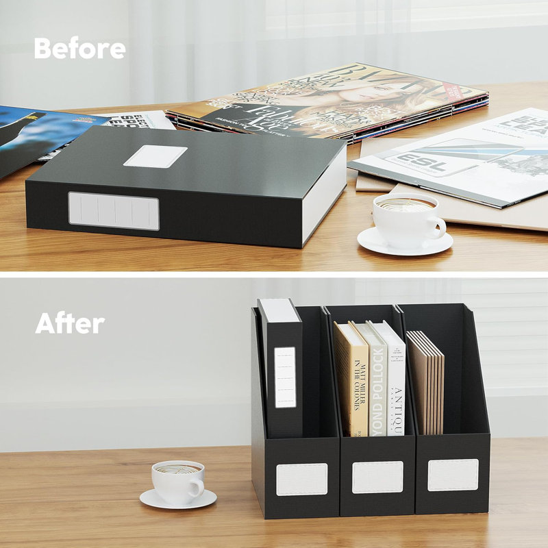 Black Magazine File Holders, 3 Packs Sturdy Cardboard File Rack, Office Organization Desktop Storage File Box Binder For Shelves And Desk, Folder Holder For Office Or Classroom