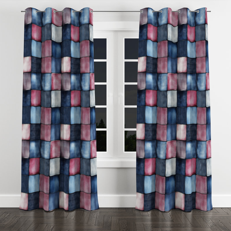 Rideau en velours Patchwork, L 52 po x L 120 po, Œillets argentés