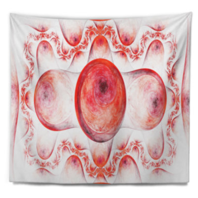 Motif exotique abstrait rouge sur tapisserie blanche
