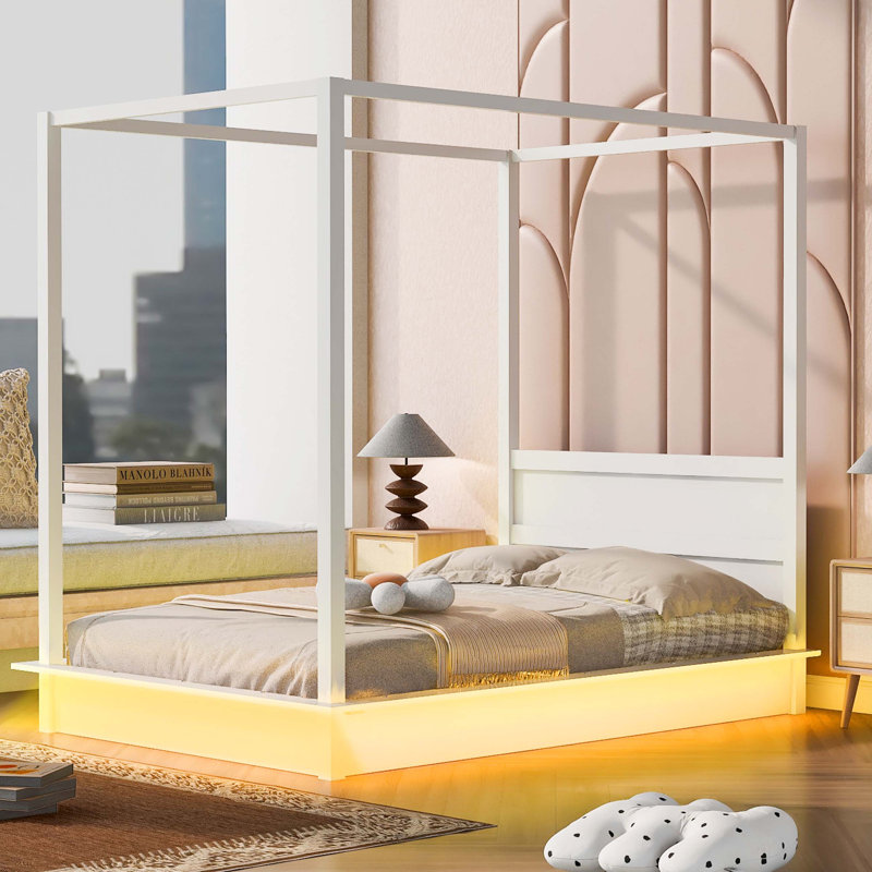 Andenwood Canopy Bed, LED Platform Bed, Full