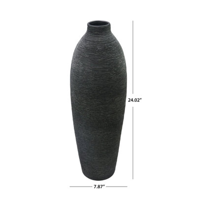 24"H Slate Black Ceramic Floor Vase