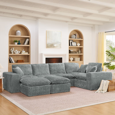 107'' Modern Borea L-Shaped Sectional Sofa With Two Moveable Ottomans For Living Room, Comfy Cloud Couch With Pillows, DIY Combination