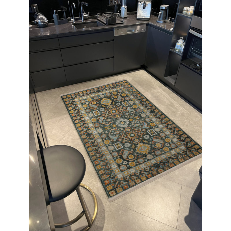 Tapis décoratif rétro à motif floral multicolore jaune et vert, Tapis de couloir 2 pi 8 po x 6 pi 7 po