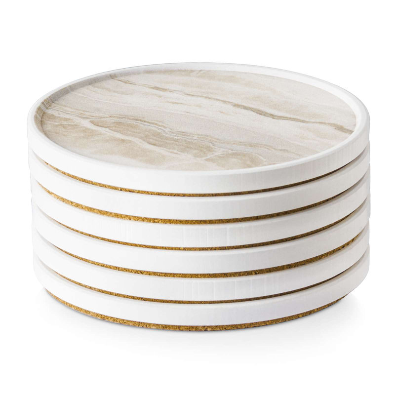  Ensemble de sous-verres 4,3 po en céramique jaune avec support - 6 pièces
