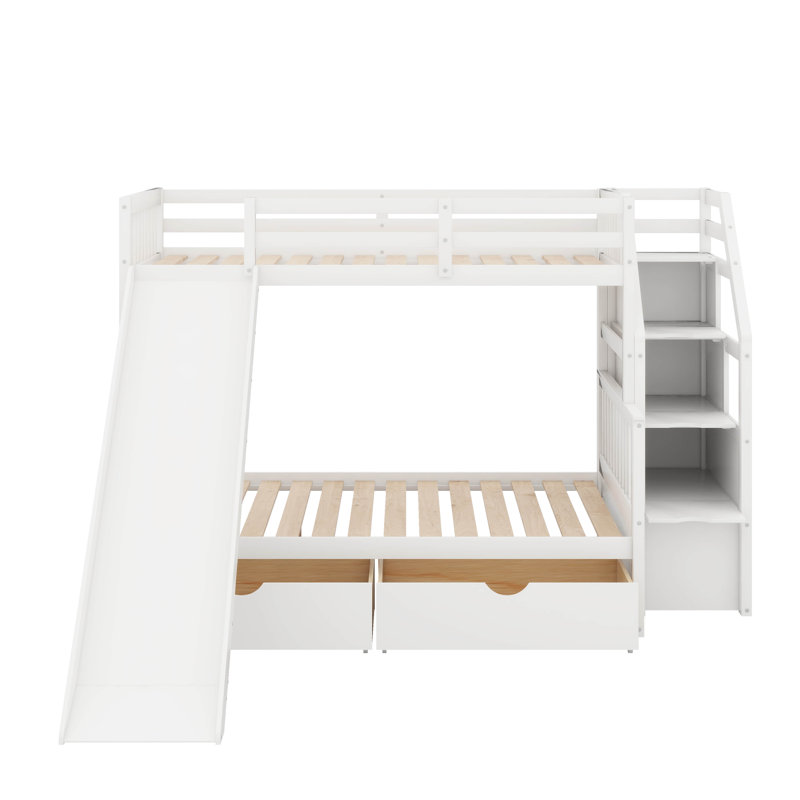 Latitude Run® Twin Over Full Bunk Bed With Drawers,Storage And Slide ...