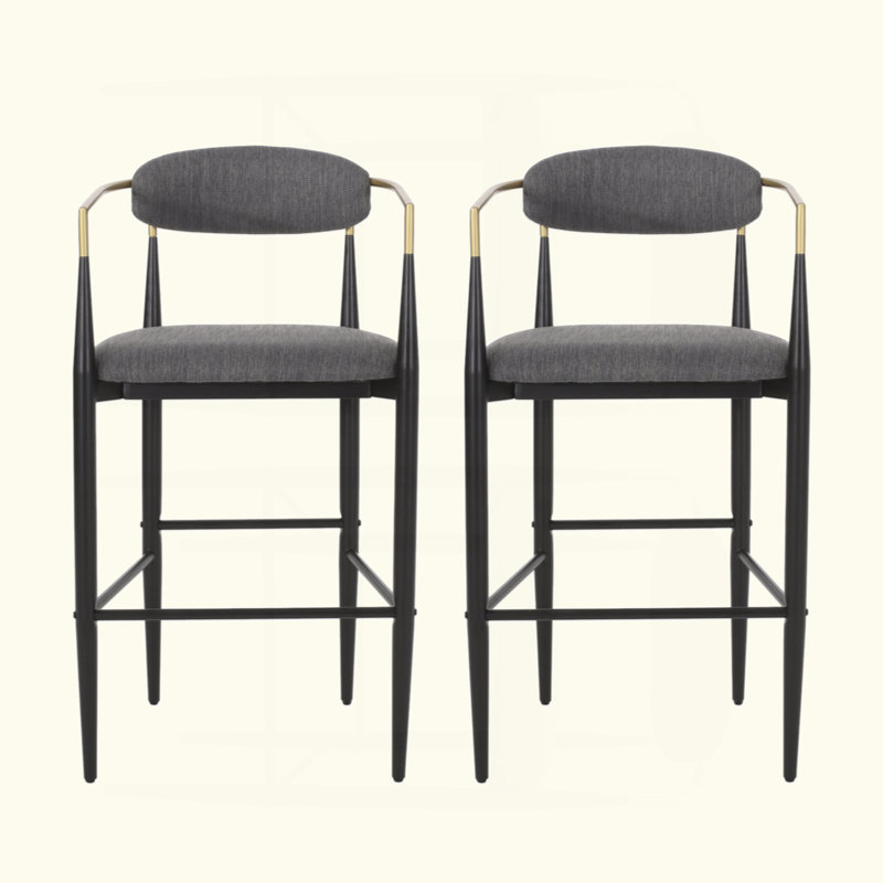 Amen Upholstered Bar Stools, White/Black Base, Bar Stool (30.25" Seat Height)