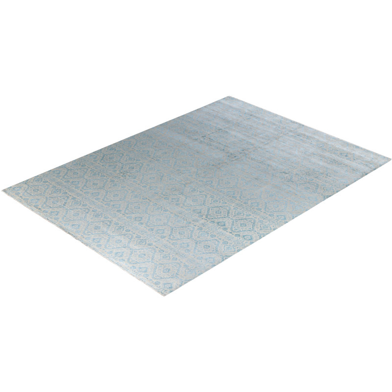 Tapis noué à la main de conception unique Ikat - ivoire, 9 pi 0 po x 12 pi 2 po