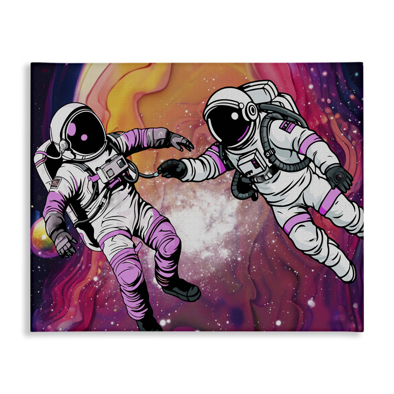 Toile d'astronautes de l'espace cosmique tourbillonnant, conception par Jesse Keith, H 24 po x l 30 po
