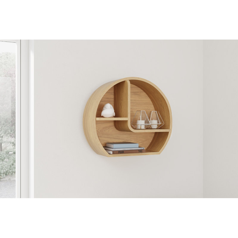 Linares 3 Piece Circle Floating Shelf, Light Brown