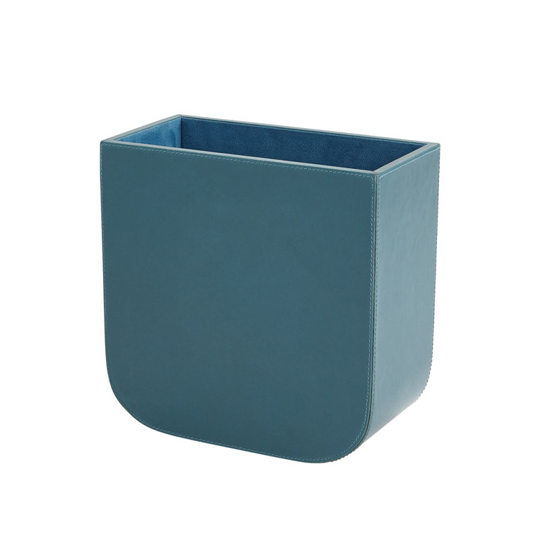 Radius Edge Leather Wastebasket, Blue