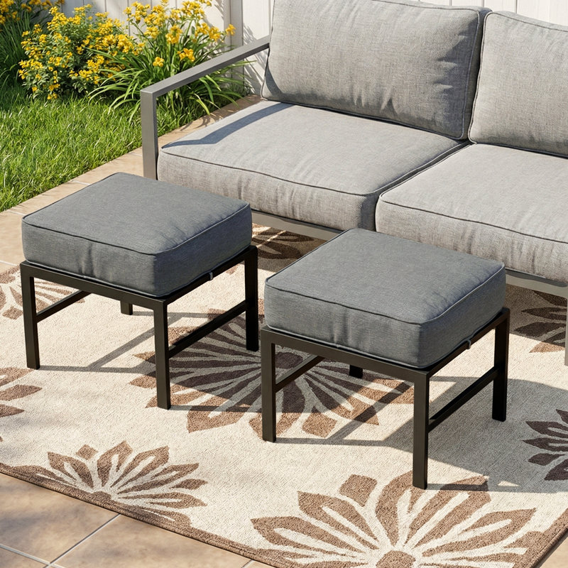 Repose-pieds d'extérieur avec coussin Arusha, Noir, Gris