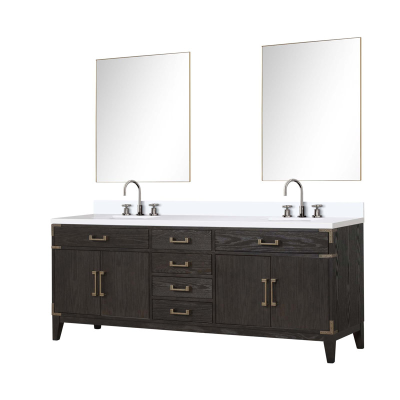 Ensemble de meuble-lavabo autoportant avec robinet et miroirs, Gris