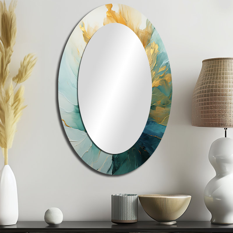 Gold And Teal Aurora Harmony - Modern Oval Wall Mirror, 36" x 24"