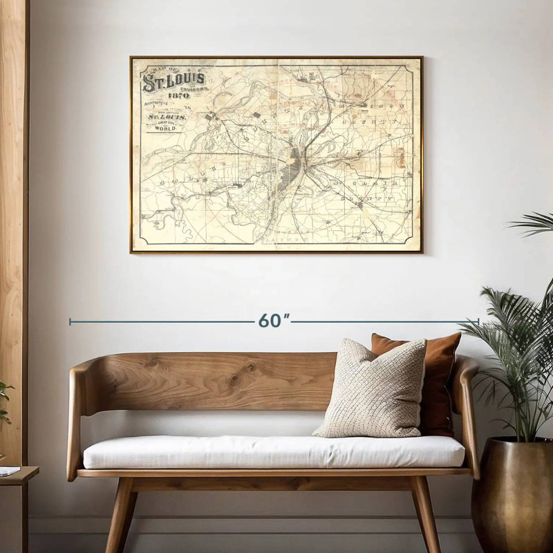 Carte rétro de St Louis II, 40 po x 27 po, Cadre flottant doré