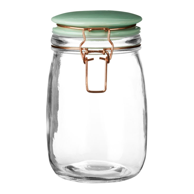 Glass Jar, 18cm H x 13cm W x 11cm D, Clear/Green
