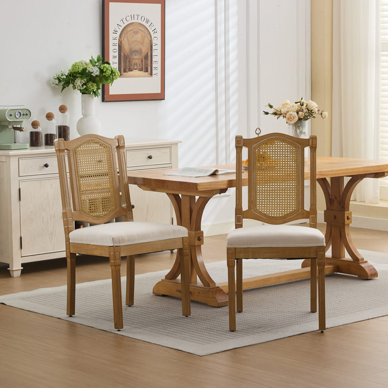 Chaise de salle à manger à dossier plein en rotin, Beige