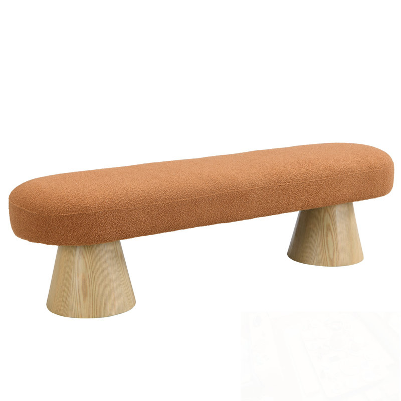 Banc ovale rembourré avec pieds robustes en bois, Orange