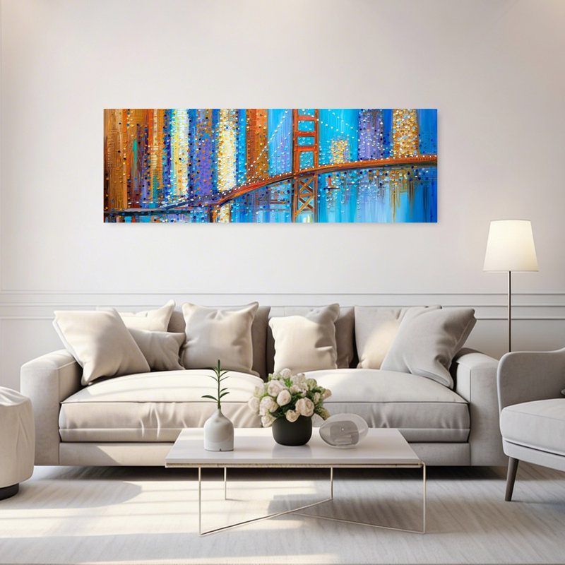 San Francisco City Lights, art contemporain abstrait de l'architecture de la ville, H 20 po x l 60 po