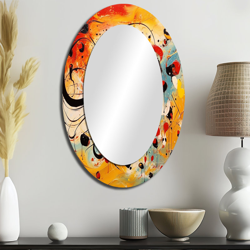 All That Jazz Colorful Joy - Grand miroir mural ovale sur métal, 36 po x 24 po