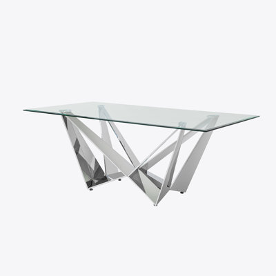 Clear Glass With Polished Stainless Steel Base 78" Dining Table