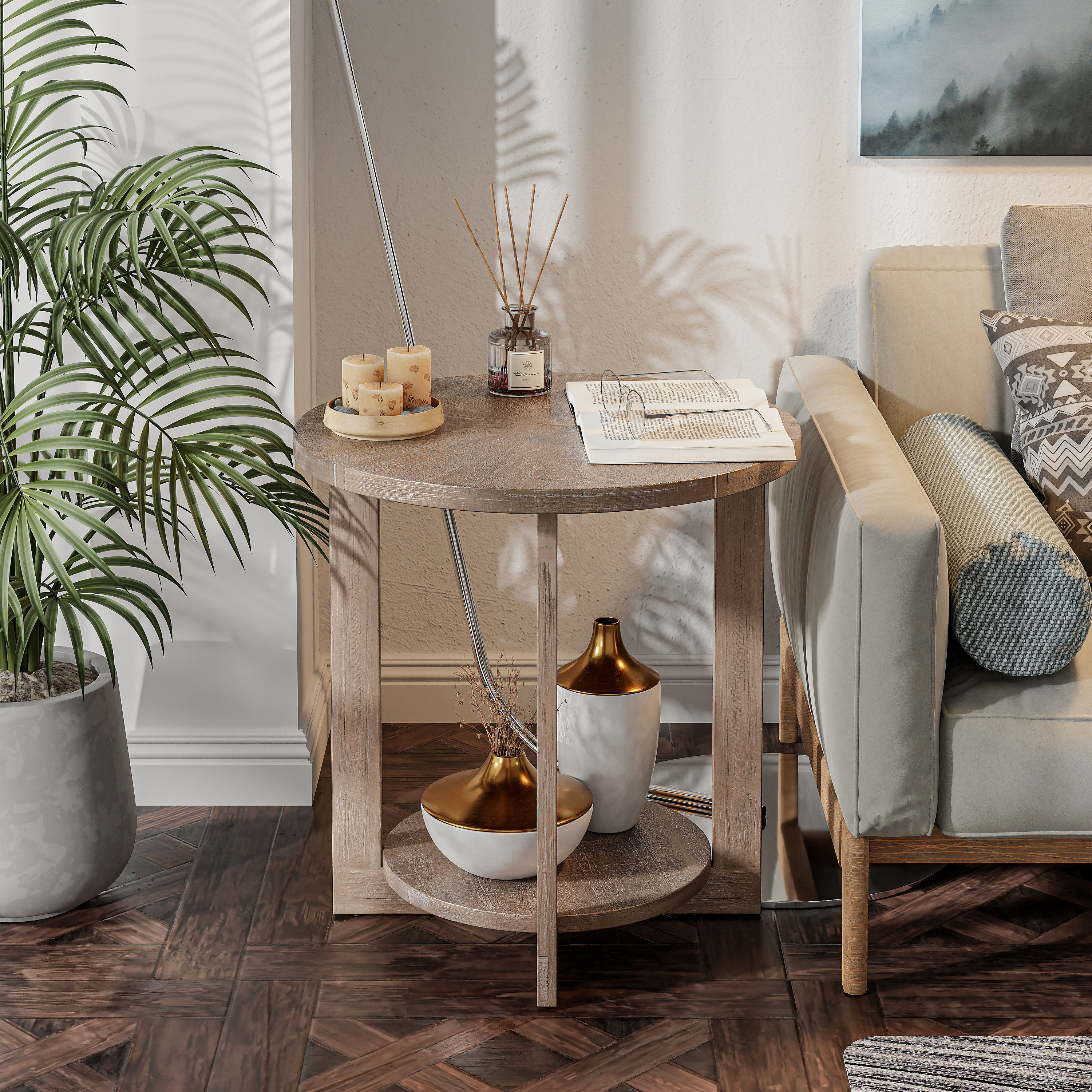 Round farmhouse deals style end tables