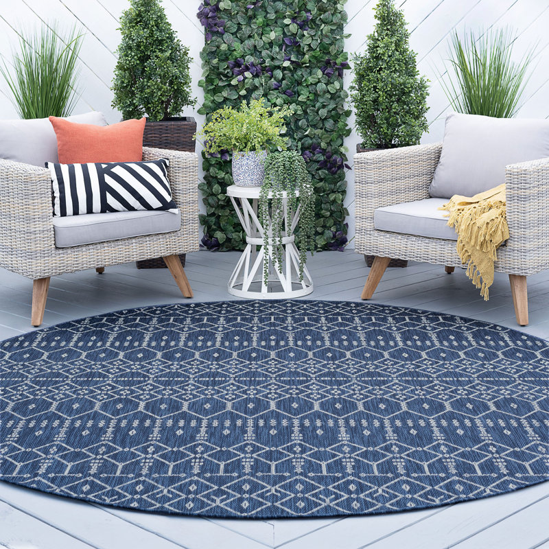 Tapis intérieur / extérieur bleu marine Aitken, Rond 7 pi 10 po