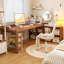 Bureau en bois massif avec grille et bureau intégré en forme de L avec cloison-723354068-723354069