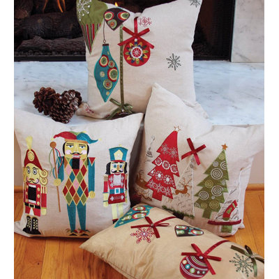 Christmas Ribbon with Ornaments Lumbar Pillow