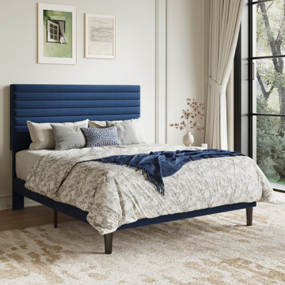 Modern Velvet Upholstered Bed Frame With Adjustable Headboard, Full Size, Queen Size, King Size, No Box Spring Needed