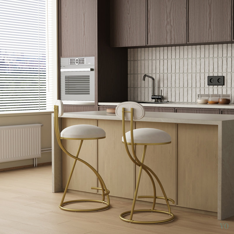 Tabouret de bar rond en velours sans accoudoirs avec dossier, ensemble de 2 chaises de comptoir rembourrées pour la salle à manger, îlot de cuisine