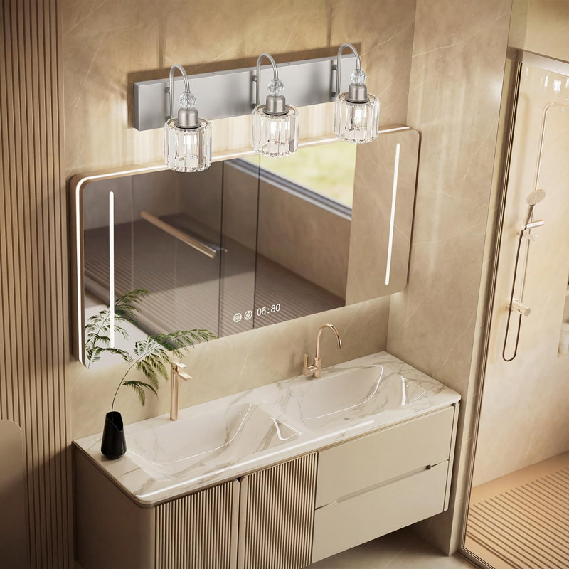 Éclairage de salle de bain moderne à DEL en cristal, Nickel brossé