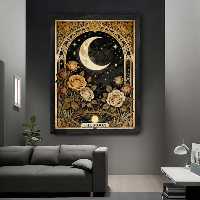 Art mural noir encadré noir «The Moon Tarot» - Art nouveau, H 17 po x l 13 po