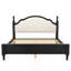Très grand lit plateforme en bois avec structure de tête de lit tapissier et tissu beige-793776897-793776899