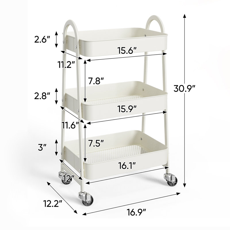 Petit chariot roulant à 3 niveaux, organisateur de rangement en métal, chariot de salle de bain de cuisine, tablettes de bureau