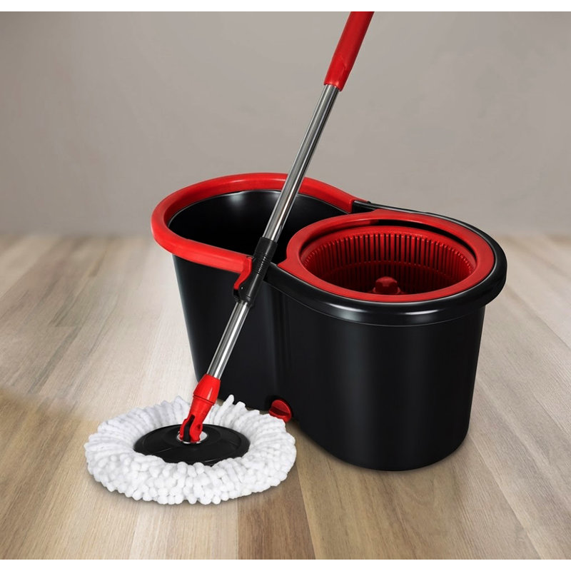 Spin Mop Bucket Set Spin Mop System With 1 Refill Heads, Microfiber Spinning Mop And Bucket With Wringer Set For Home, Floor Cleaning Of Hard-Wood, Laminate, Tile, All Surface Cleaner, 2 Total Mop Heads