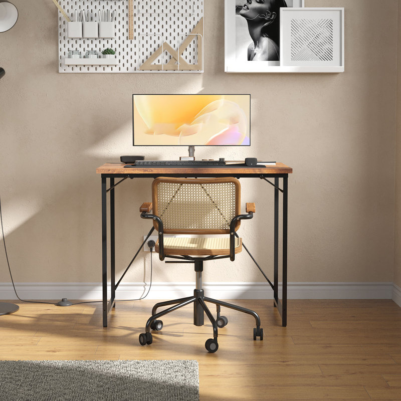 Cartee Stainless Steel Writing Desk, 73.5cm H x 80cm W x 50cm D, Rustic Brown