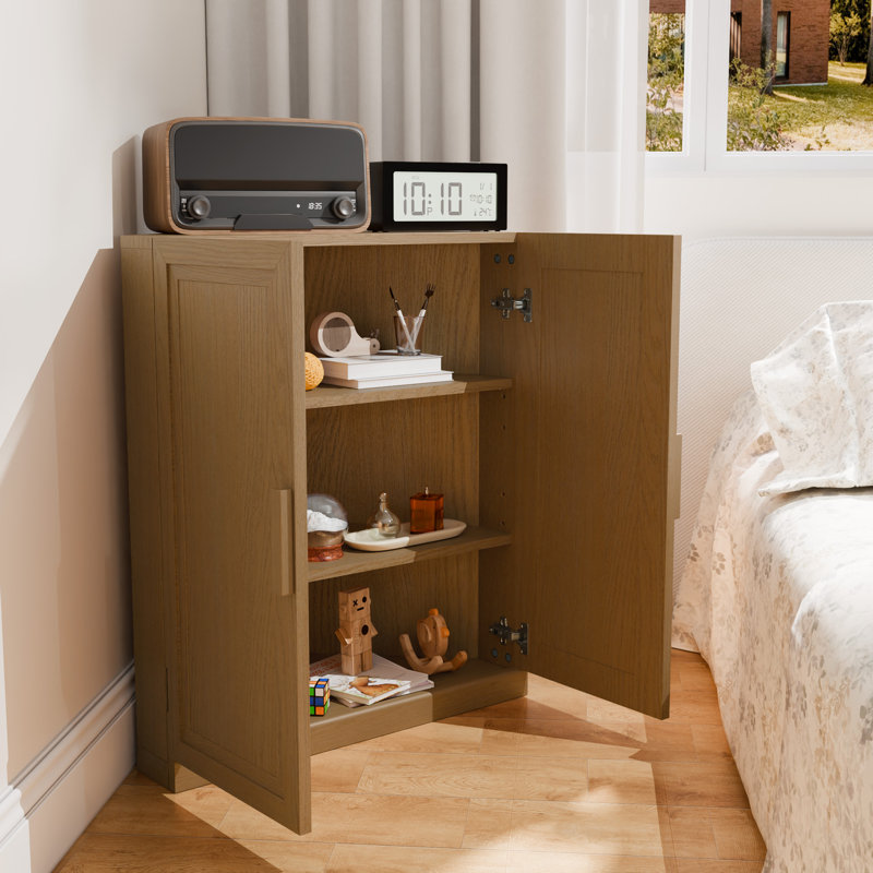 Natural Wood Corner Accent Cabinet with Doors Space-Saving Storage Accent Cabinet 16"Dx31"Wx36"H, Natural