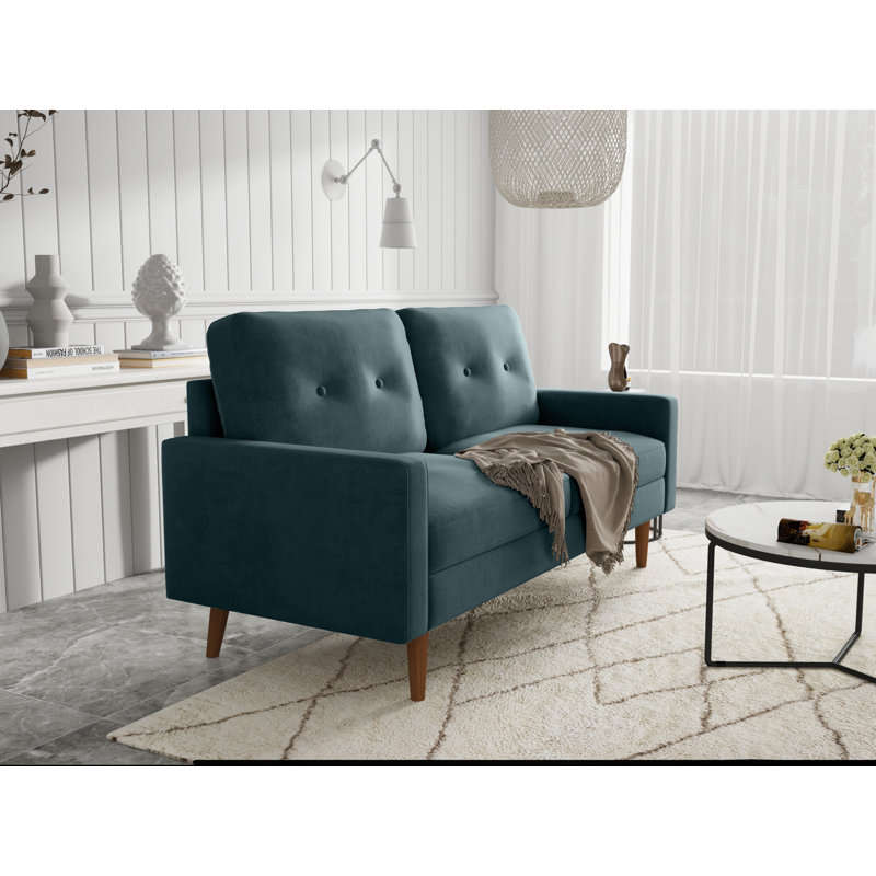 Canapé à accoudoirs carrés 70 po Mattea, 100 % polyester bleu de Prusse