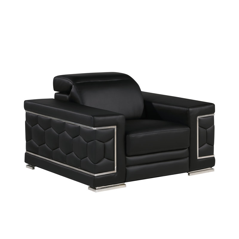 Charliee Genuine Leather Armchair, Black