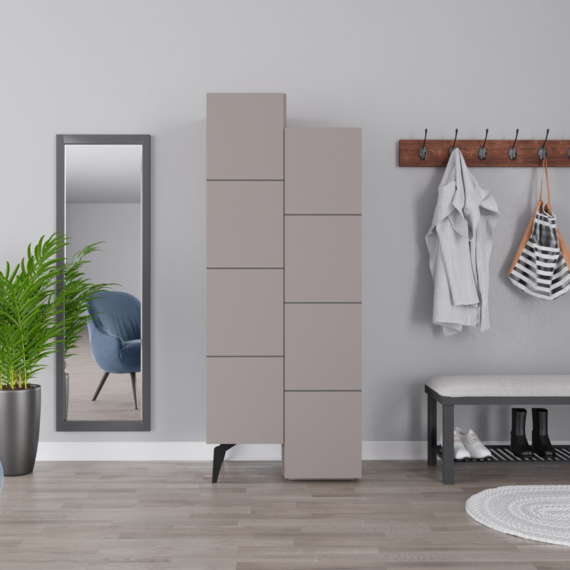 Alisen 8-Door Cabinet Stylish Multipurpose Storage with 8 Shelves, Light Mocha