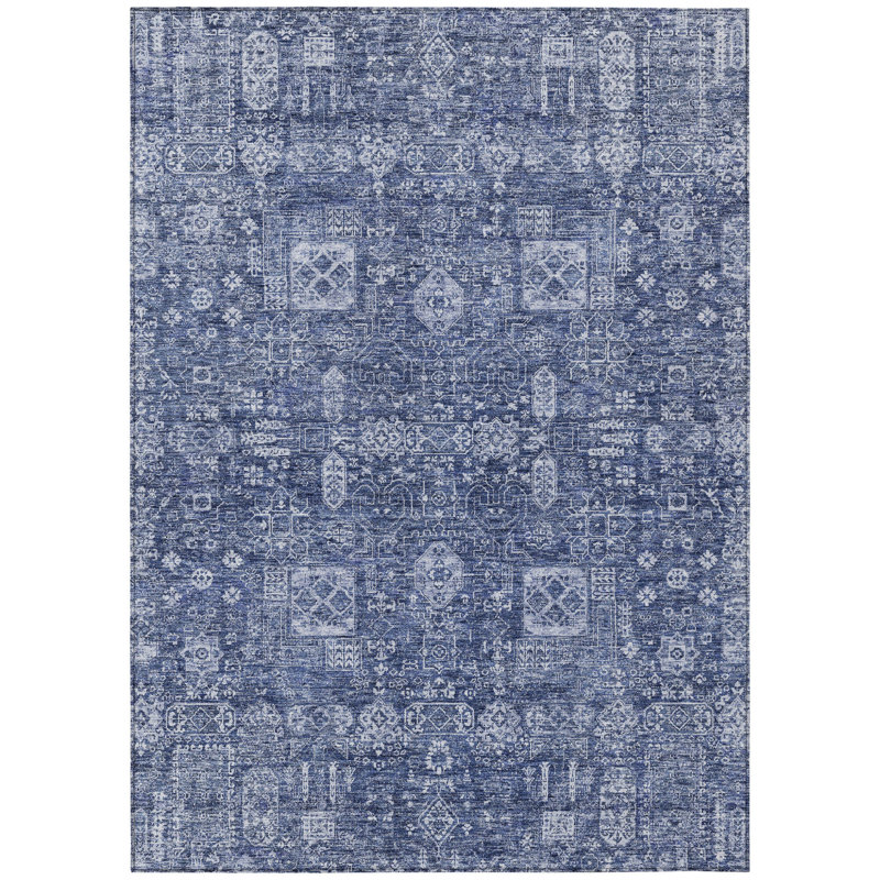 Tapis intérieur / extérieur lavable bleu marine et bleu ciel HomeRoots 10 pi x 14 pi