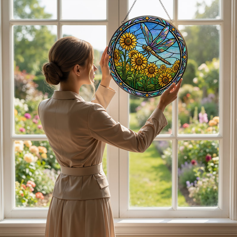Vitrail de fenêtre en verre coloré 7,8 "H, H 7,8 po x l 7,8 po