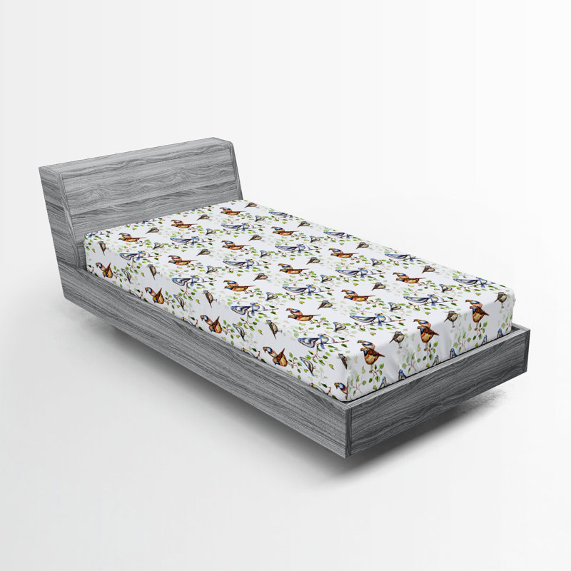Drap-housse à motif floral Ambesonne, Bleu pâle, vert, blanc / floral, Drap-housse de taille simple